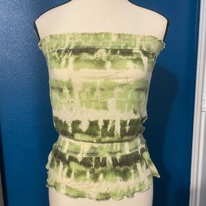 Vintage Y2K Green Tie-Dye Strapless Top